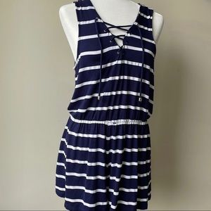 Venus Jersey Knit Striped Short Romper with Rope Tie